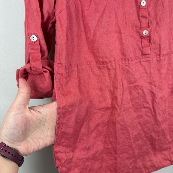 J.Jill Love Linen Top Womens XS Petite Red Watermelon Button Front Tunic Coastal - Picture 5 of 8